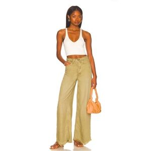 Free People x We The Free Old West Slouchy Wide Leg Pant in Martini Olive color